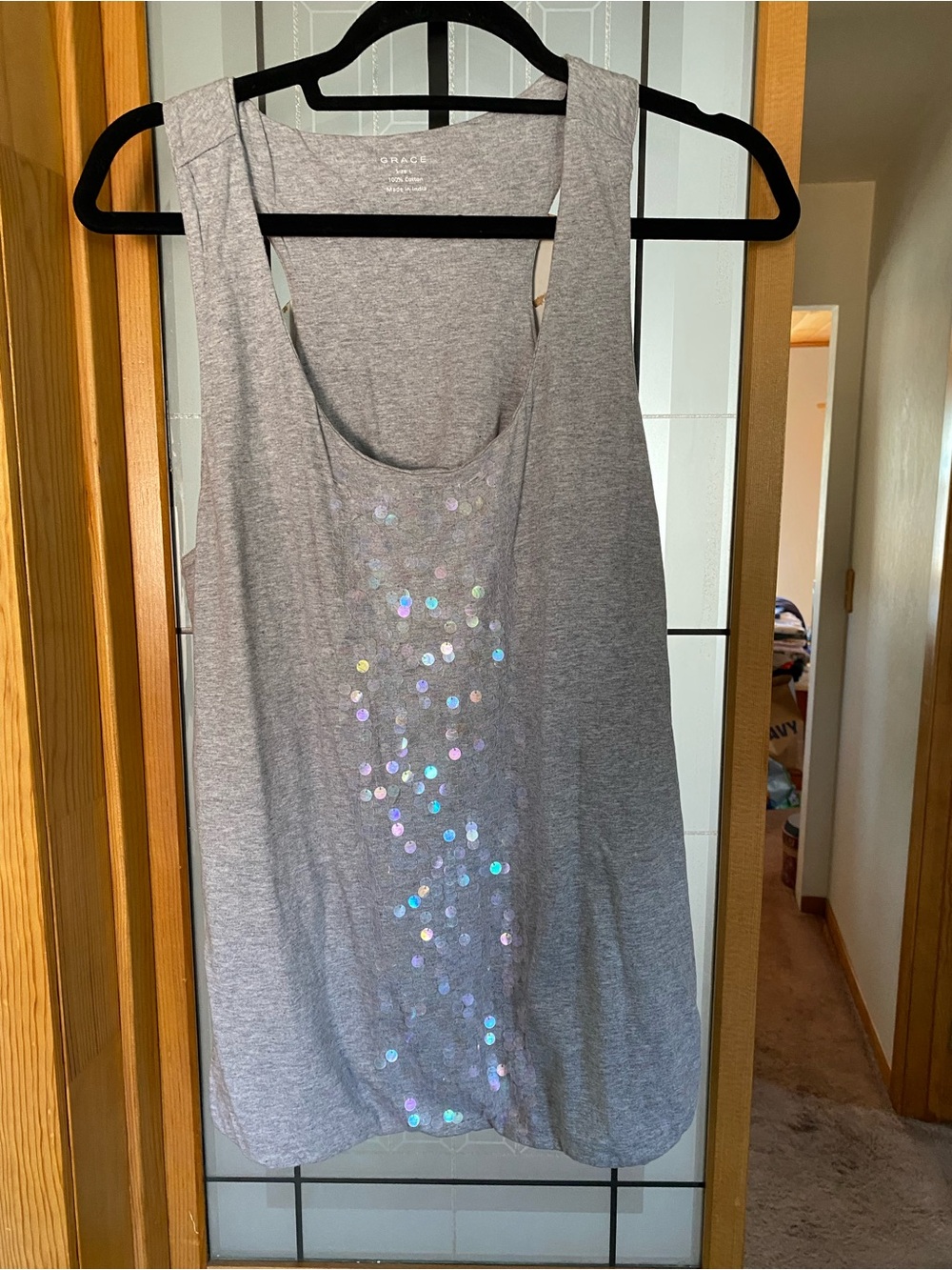 Grace Grey Tank with Iridescent Sequin Accents